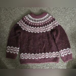 Elegant Knit Sweater - Plum and Cream